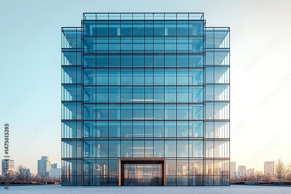 Fototapeta premium Commercial glass building in modern skyline high resolution picture