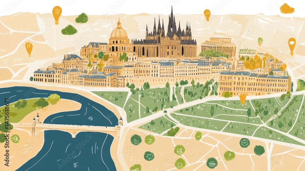 Naklejka premium Cityscape map, charming European town