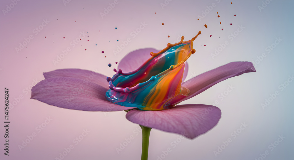 Obraz premium Vibrant Bloom Paint Explosion Delicate Petals Studio Shot Abstract Creation