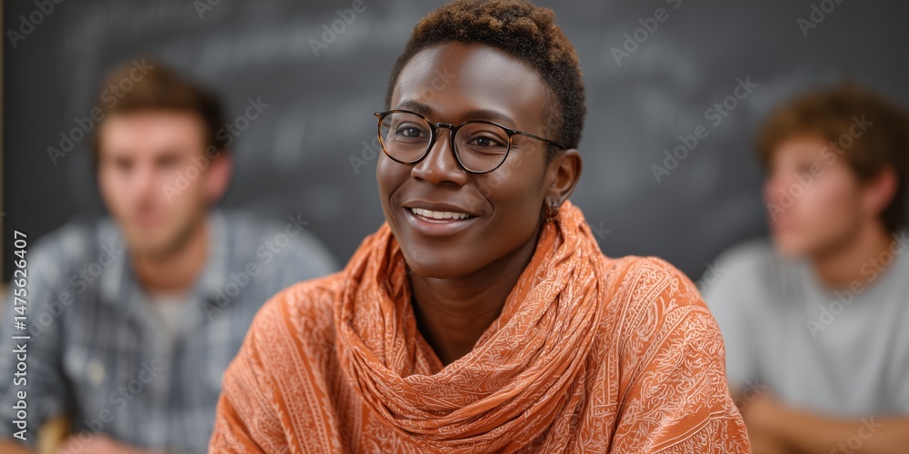 Obraz premium Smiling african female young student in classroom