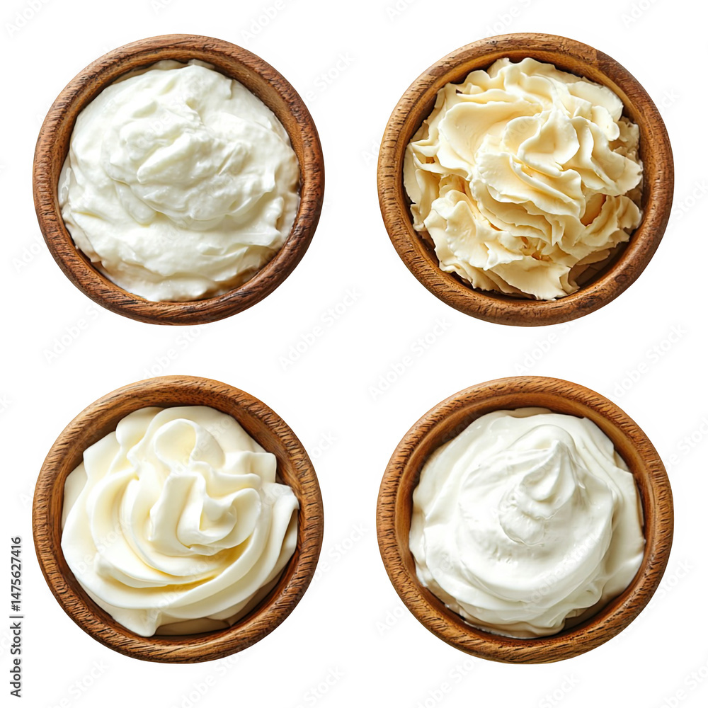 assorted creamy dessert fillings in shortbread cups arranged on a dark background with a focus on texture and presentation assorted creamy dessert fillings in shortbread cups arranged on a dark background with a focus on texture and presentation