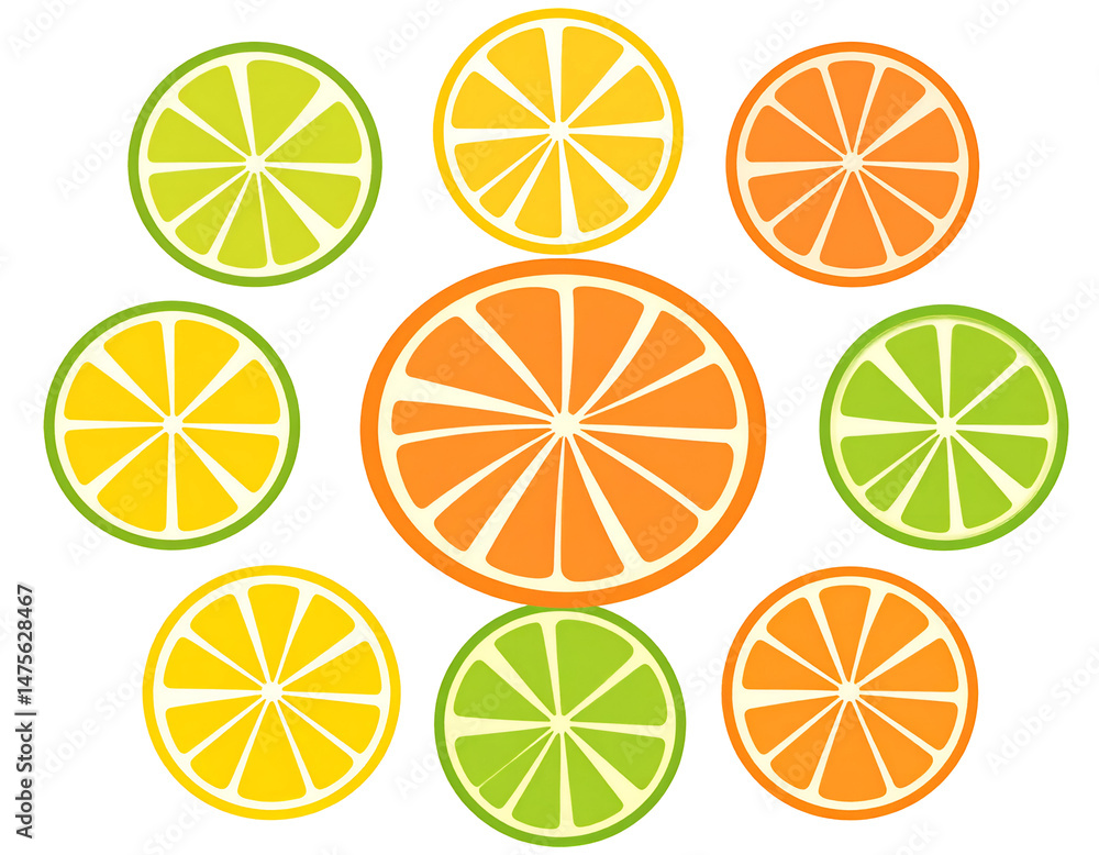 Citrus fruit slices arranged in a circular pattern Citrus fruit slices arranged in a circular pattern