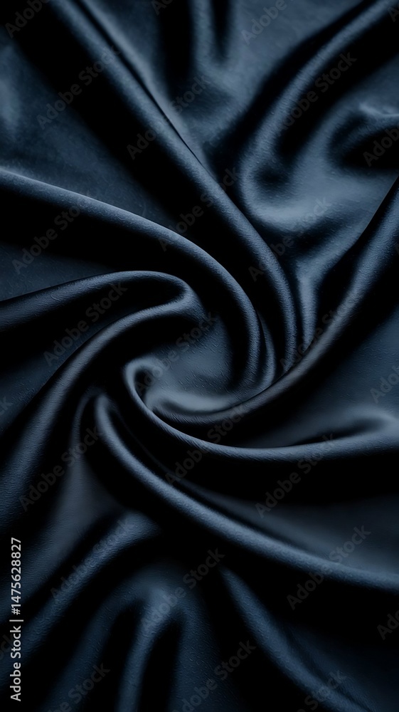 Fototapeta premium Smooth, soft, shiny black silk satin fabric with a rippled texture creates an elegant and luxurious backdrop