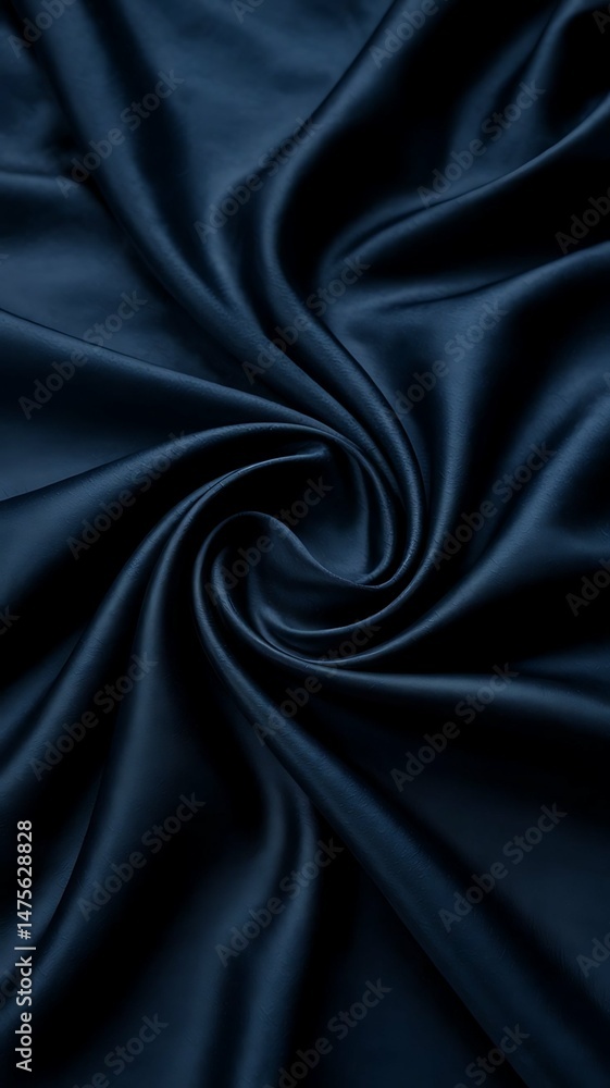 Fototapeta premium Smooth, soft, shiny black silk satin fabric with a rippled texture creates an elegant and luxurious backdrop