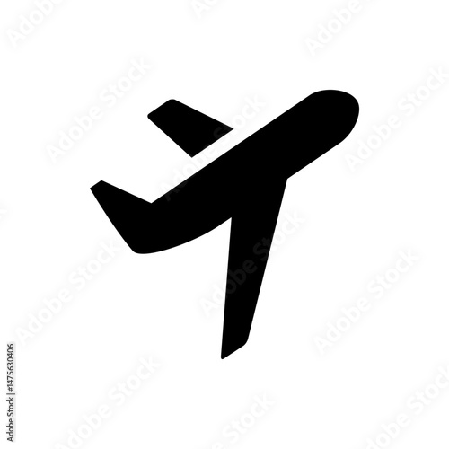 Silhouette depiction of an airplane ascending with visible wings and tail against a white background view