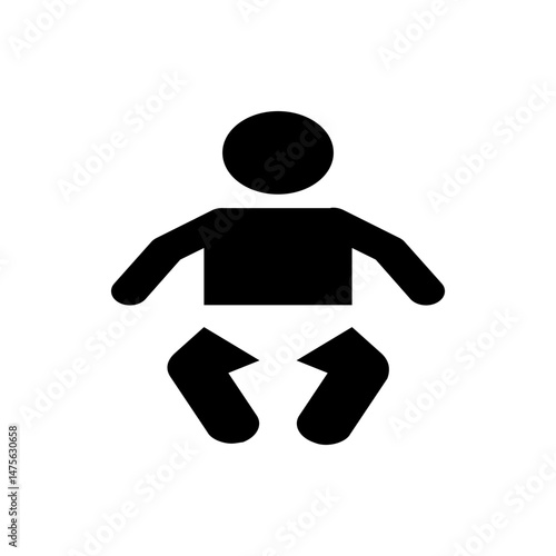 Silhouette of a baby figure with a round head rectangular body and diaper in a simple black and white design