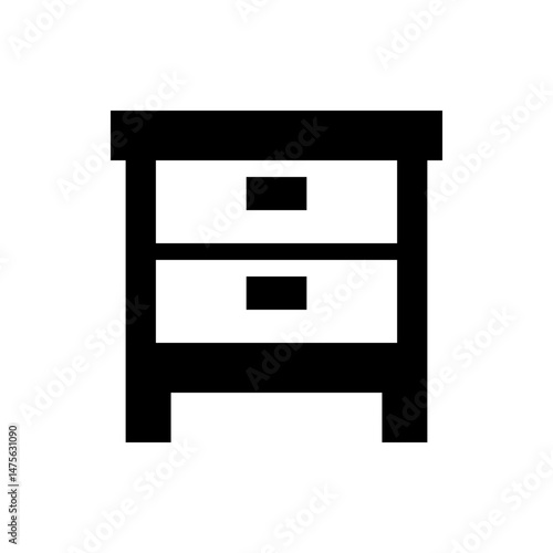 Illustration of a black nightstand with two drawers and a flat top on a white background style art