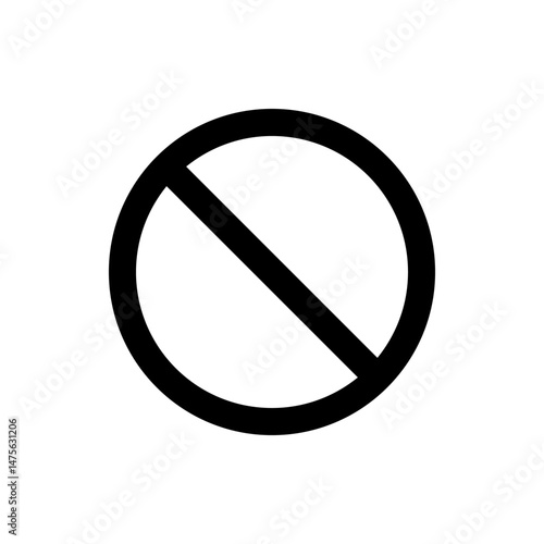 A circular shape with a diagonal line through it representing a prohibition or restriction sign icon image