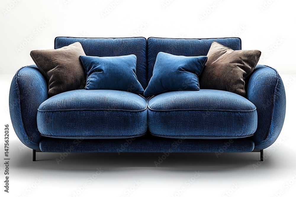 Stylish navy couch with plush cushions for luxury interiors high resolution picture Stylish navy couch with plush cushions for luxury interiors high resolution picture