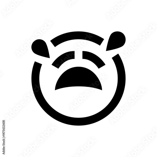 Stylized crying face with tears and curved lines representing sadness and emotional distress shown in black