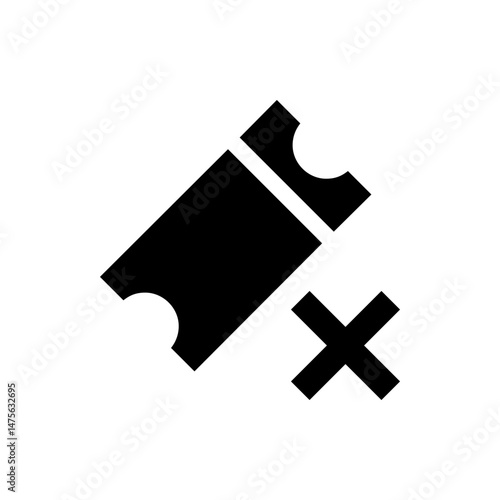 A black ticket with a perforation and a black x mark indicating cancellation or invalidation of the ticket