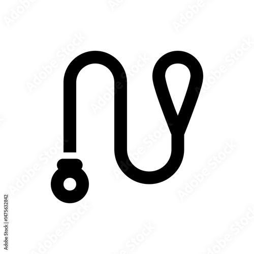 Illustration of a black dog leash with a handle and a rounded end for attaching to a collar or harness