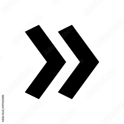 Two bold black chevron arrows pointing right indicating direction or advancement with simple graphic design