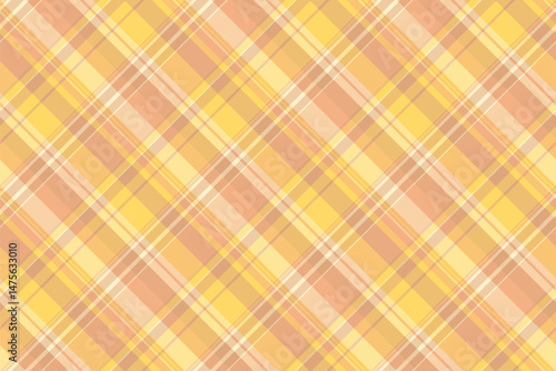 Glamor plaid fabric pattern, femininity check tartan background. Full vector seamless textile texture in orange and amber colors.