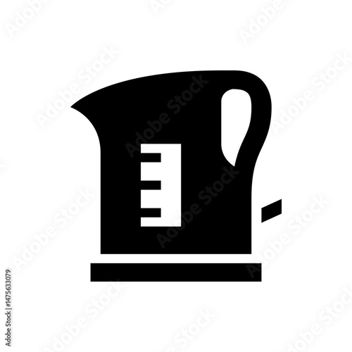 Illustration of a black electric kettle with a handle and a water level indicator on the side view