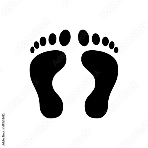 Two black footprints facing each other with toes pointing inward on a white background in simple design