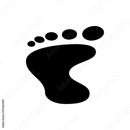 Illustration of a single black footprint with five toes on a white background showing human anatomy