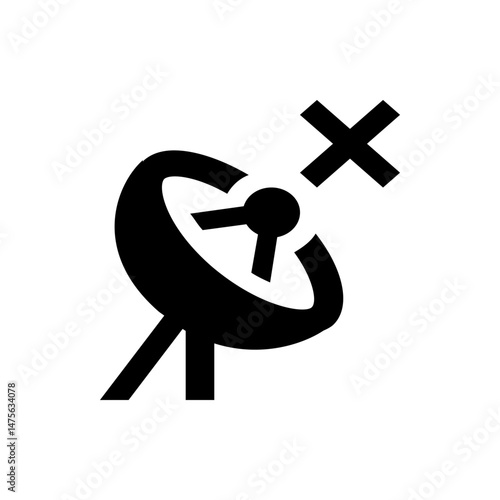 Illustration of a satellite dish with a cross mark indicating signal loss or disconnection issue shown