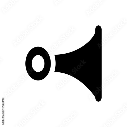 Illustration of a black bugle with a circular mouthpiece on a white background in a simple flat style