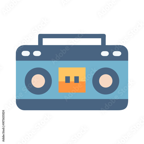 Retro blue boombox isolated on black background illustration