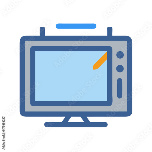 Vintage Television Set with Blue Screen and Knobs