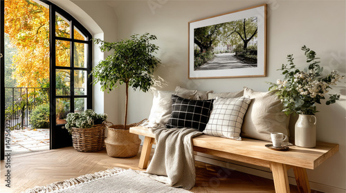 Home entryway with natural light and warm decor