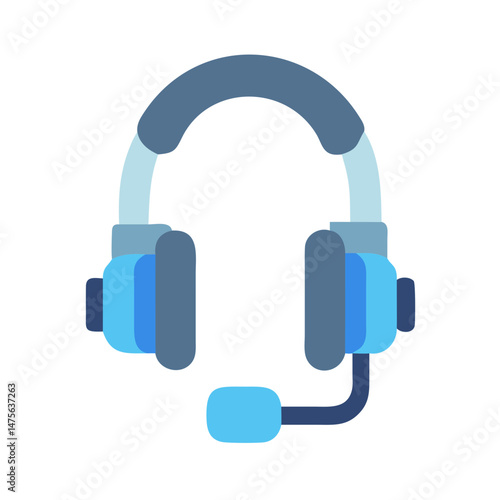 Blue Headphones with Microphone Icon for Virtual Meetings