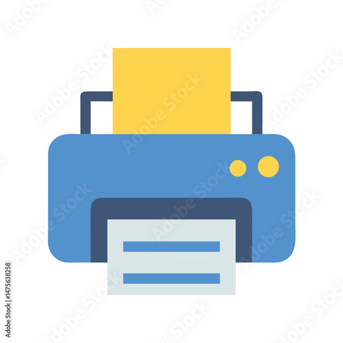 Blue flat printer icon on black background illustration