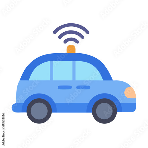 Blue connected car illustration icon for apps or design