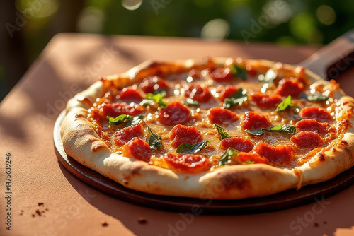 Tempting BBQ Chicken Pizza: Sunny Backyard Brunch Corner Food Photography