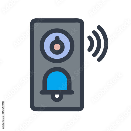 Smart Doorbell Icon With Sound Waves Isolated on Black