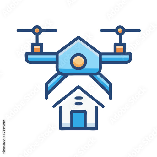 Drone inspecting property, home inspection service vector icon