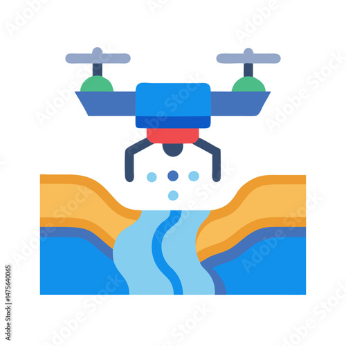 Agricultural Drone Inspecting Land, Technology and River