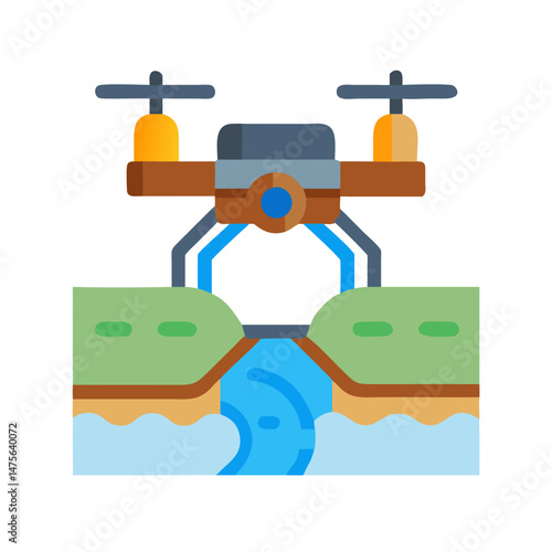 Drone Inspecting River Stream, Monitoring Water, Nature, Survey