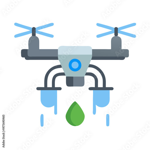 Agriculture drone spraying fields icon, vector illustration
