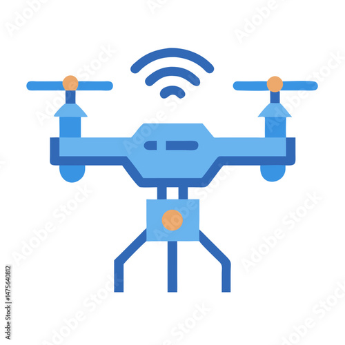 Blue drone with antenna signal icon illustration on black