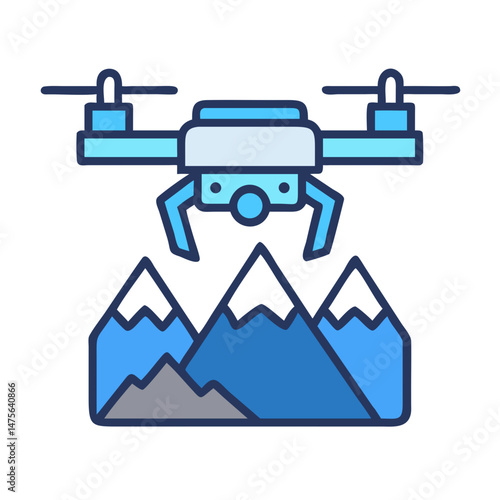 Drone flying over mountains with an abstract style