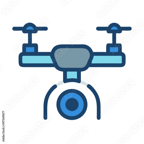 Blue Drone Icon, Technology and Aerial Photography Concept