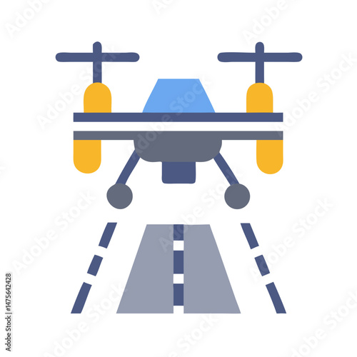 Drone taking off runway, modern unmanned aerial vehicle