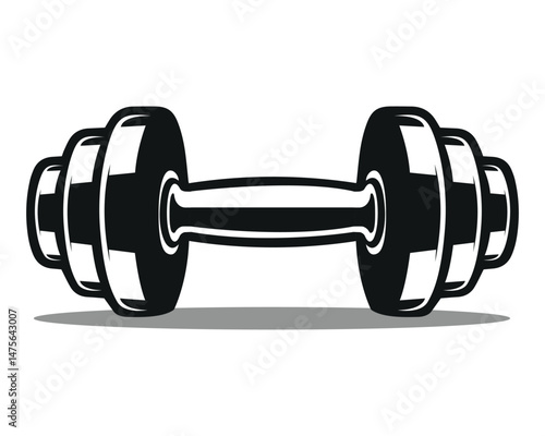 Black and White Dumbbell Vector, Gym Equipment Icon for Fitness, Workout, and Weight Training Designs.
