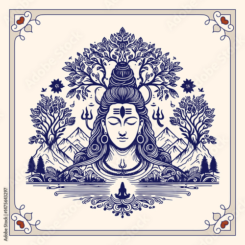 Lord Shiva Hindu God Lineart Mandala