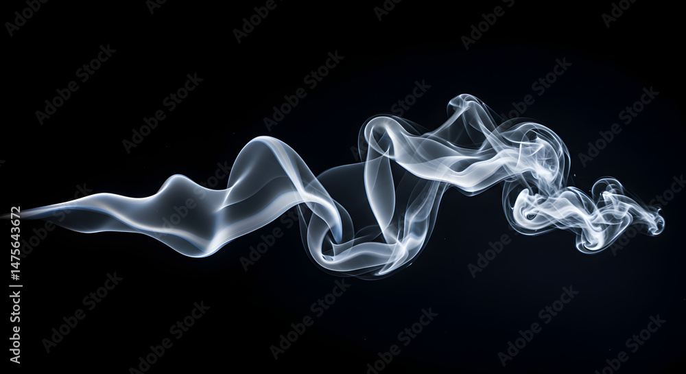 Fototapeta premium Elegant Swirls Of Incense Smoke On Dark Background In Horizontal Format