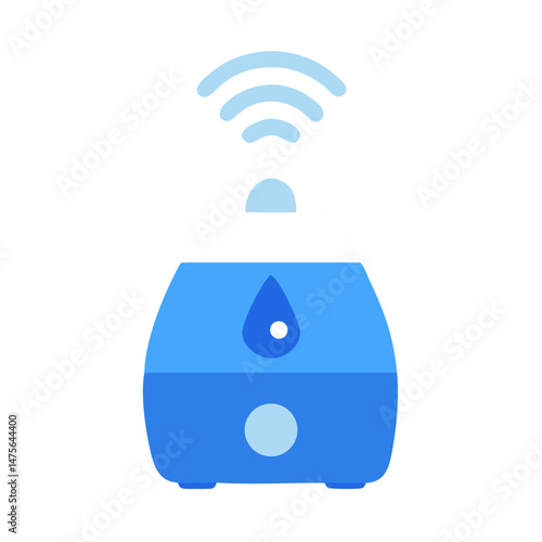 Blue and white humidifier icon with a black background