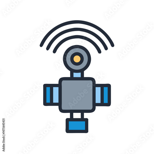 Stylized Satellite Icon with Wireless Signal on Black Background