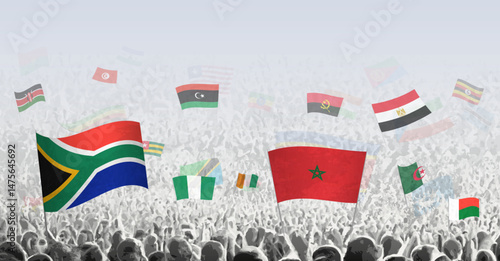 Crowd of Supporters with African National Flags