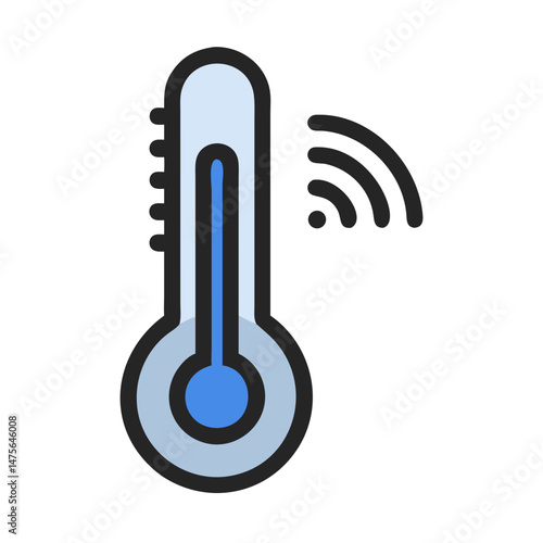 Smart Thermometer Icon with Wireless Connectivity on Black