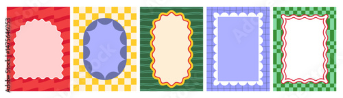 Wavy Border Frames. Scallop Edge Vector Frames. Wave Rectangle Boxes with Retro Patterns. Squiggle Line Background Design.