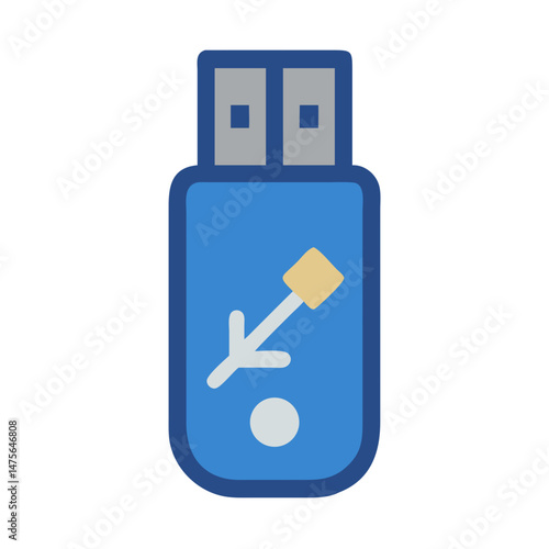 Blue USB drive with data migration icon, vector