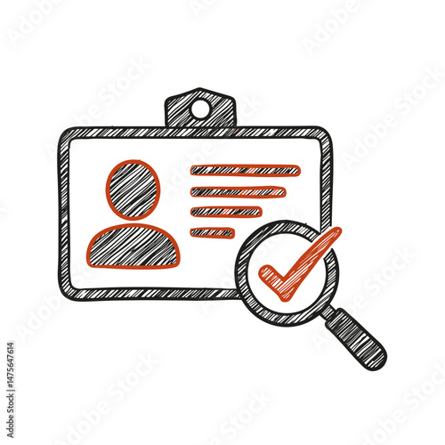 Magnifying Glass over ID Card, Graphic Icon, Identity Verification, Know Your Client (KYC) for Security, Finance, Compliance, Websites, Apps