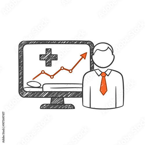 Healthcare analyst monitoring growth trends on screen, Healthcare data analysis, medical technology for Articles, reports, presentations, websites